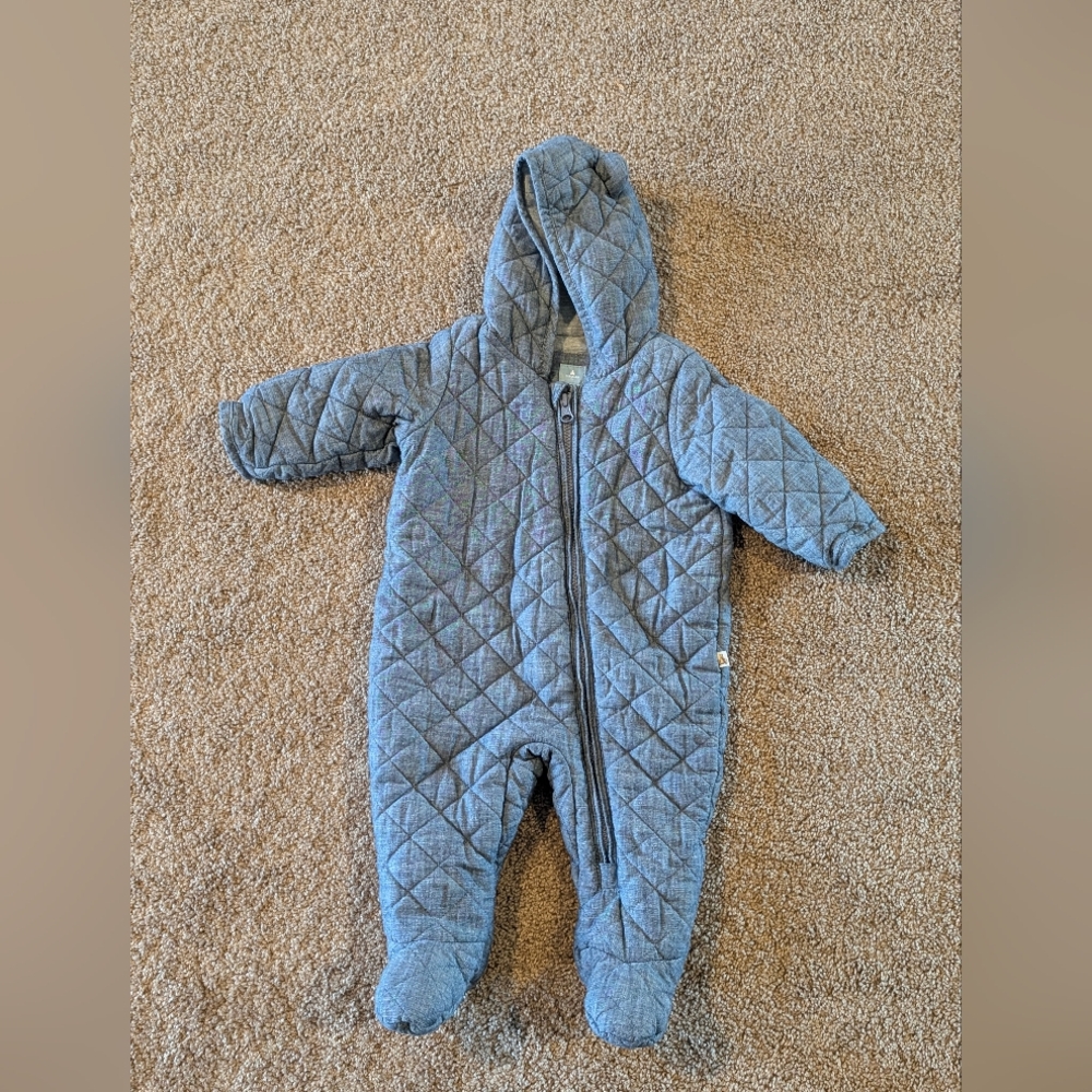 GAP Quilted Denim chambray Hooded Bear Footie 6-12months NWOT